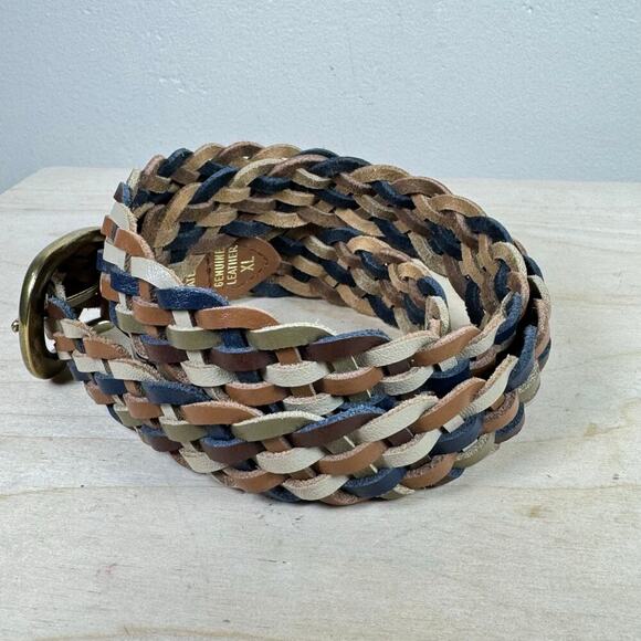 Multicolor Woven Braided Womens Leather Belt Solid Brass Hardware Bohemian XL - Picture 2 of 5